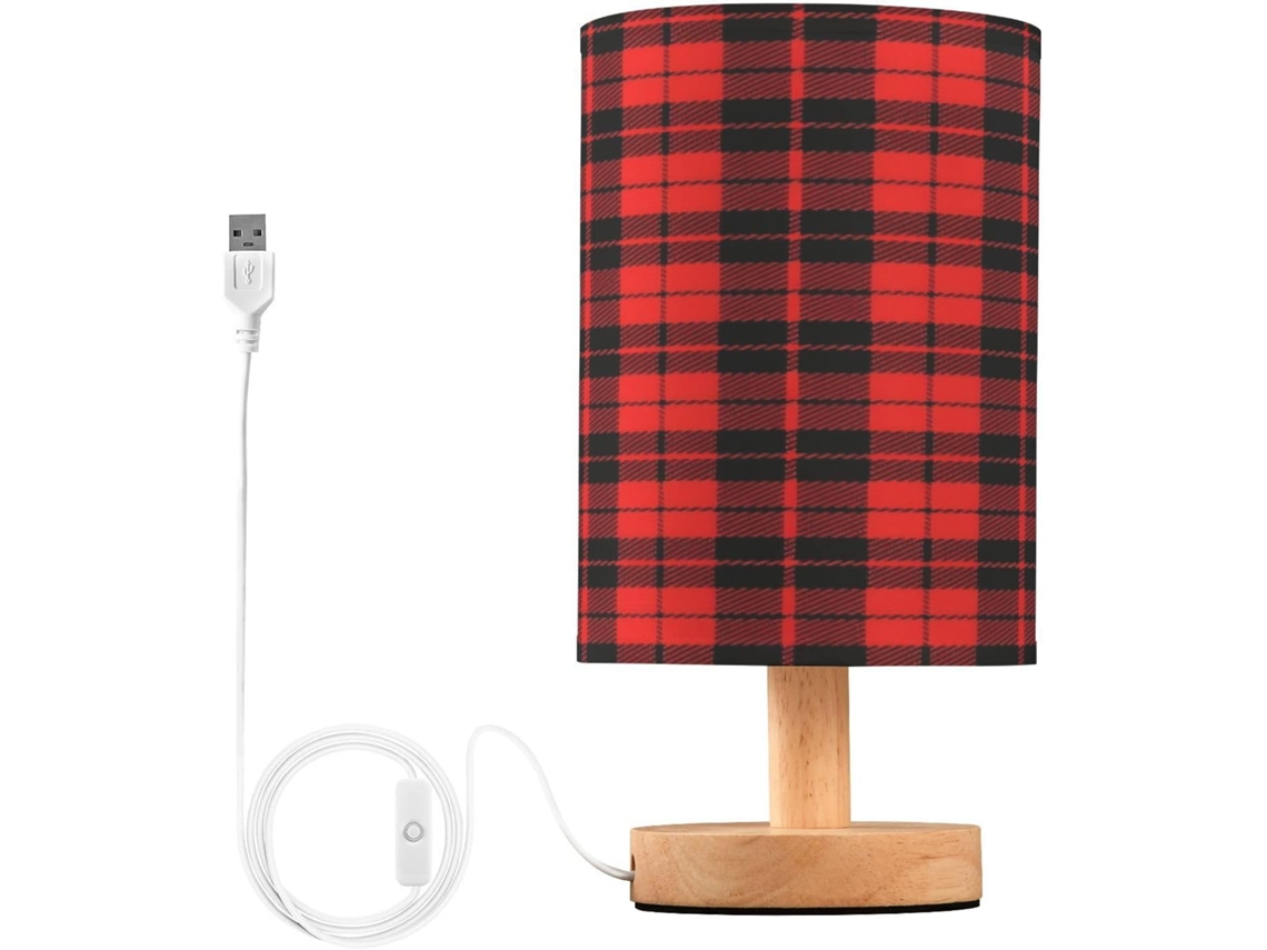 Abajur De Cabeceira Xadrez Tartan Para Quarto, Abajur De Cabeceira Led, Luminária De Leitura Com Portas Usb E Cúpula