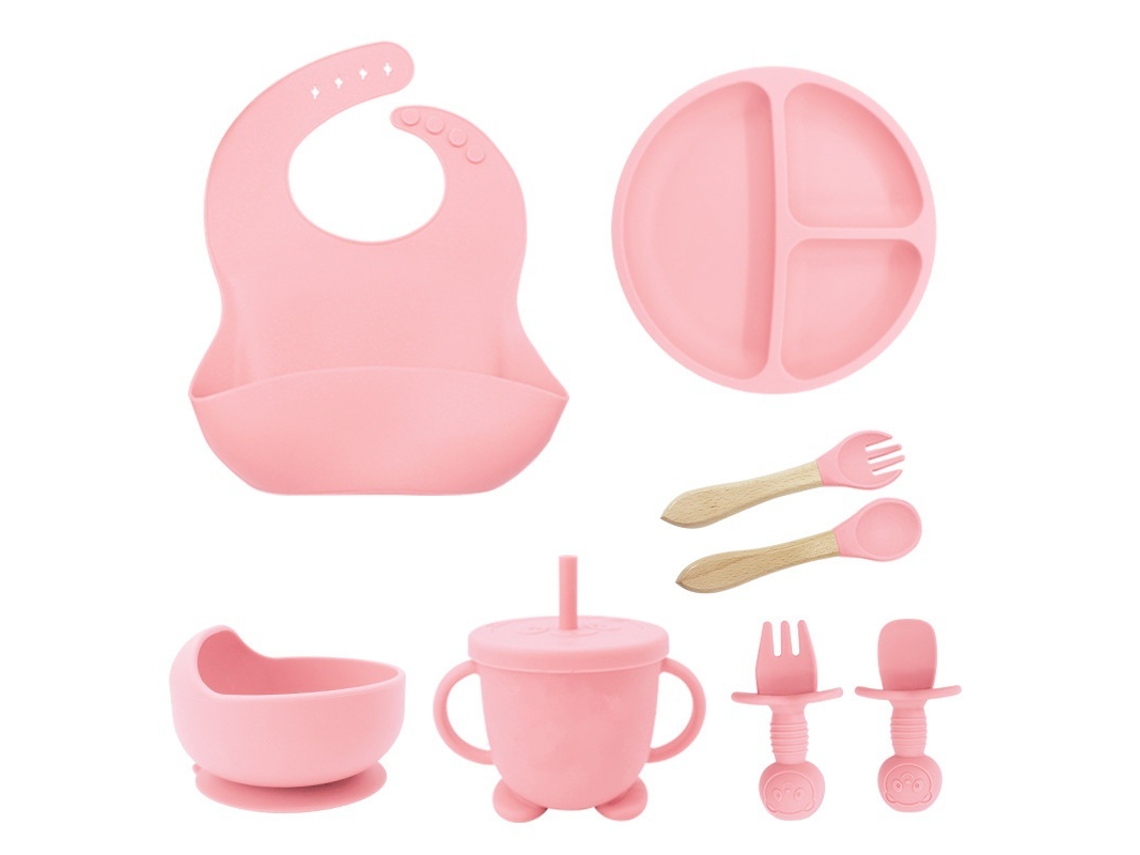Um Conjunto De 8 Pratos De Silicone, Com Compartimento Para Colher E Sucção, Tigela De Silicone Para Crianças, Colher E Garfo. 6