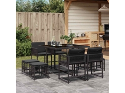 Vidaxl 9 Pcs Conjunto De Jantar P/ Jardim C/ Almofadões Vime Pe Preto