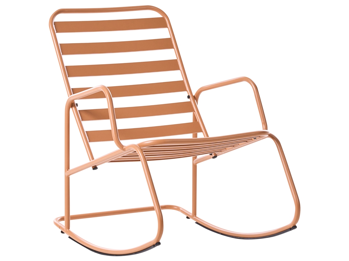 Poltrona De Baloiço Moderna Com Encosto Ripado Beliani Turi De Alumínio Castanho 66x96x92