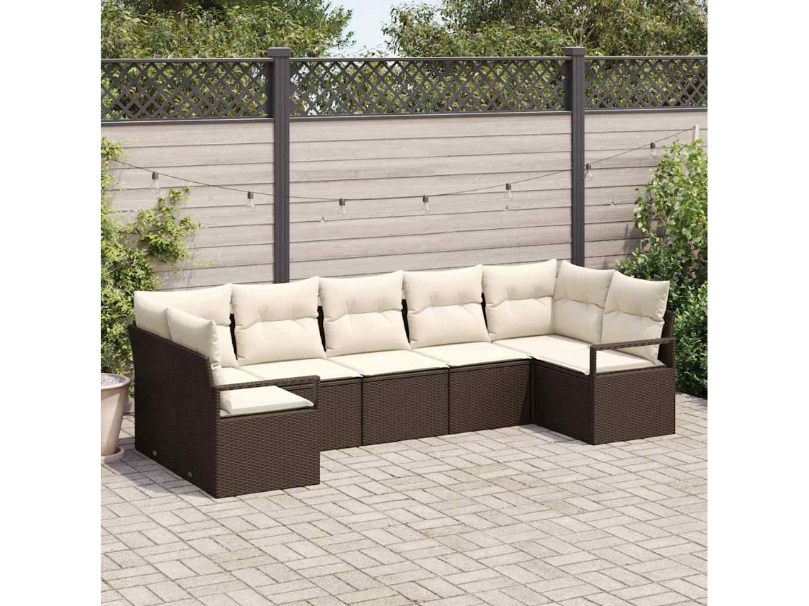 Vidaxl Conjunto de Sofás com Almofada 7 Pcs Castanho Vime Pe