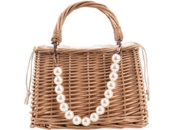 Bolsa Feminina Ciieeo De Palha Trançada Com Miçangas, Abertura Ampla, Cordão, Portátil E
