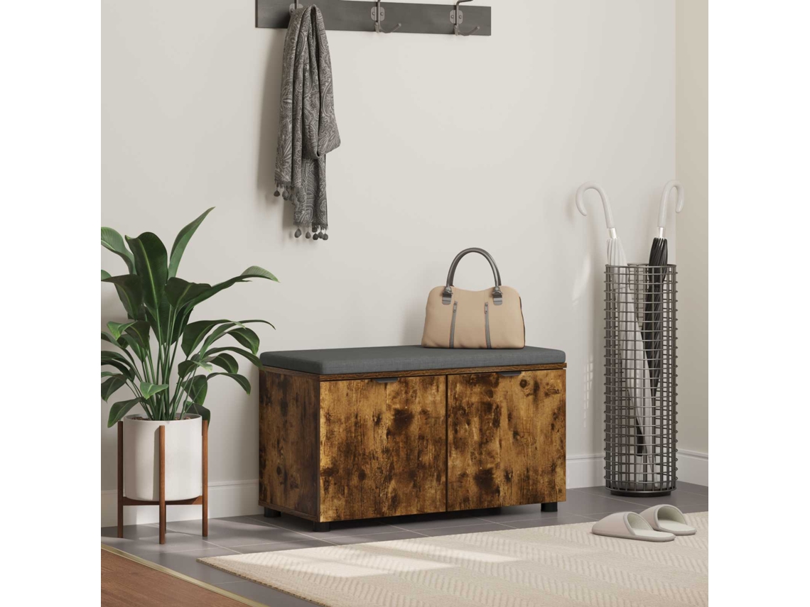 Vidaxl Banco De Hall Com Almofada Carvalho Fumado 80 X 38 X 46 Cm