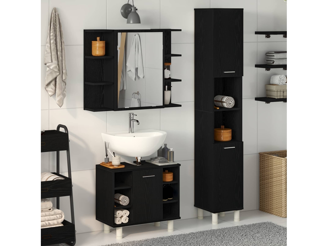 Vidaxl Conjunto De Móveis Para Banheiro 3 Unid. Preto