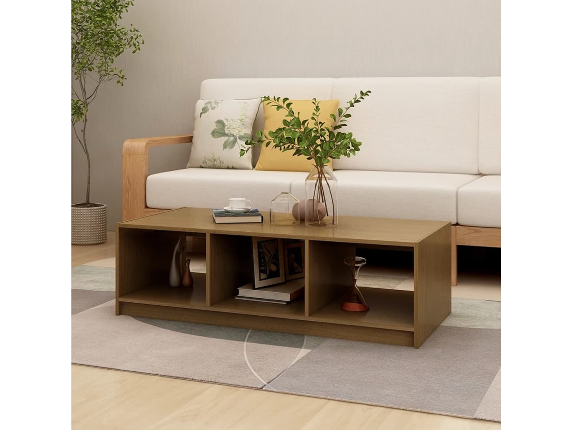 Vidaxl Mesa De Centro 110x50x34 Cm Pinho Maciço Castanho Mel