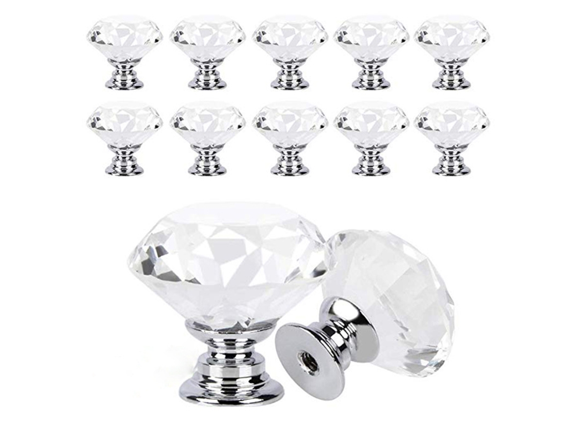 Puxador De Botão De Diamante De Cristal (30mm, Furo Único, Vendido Em Conjunto De 10 Peças)