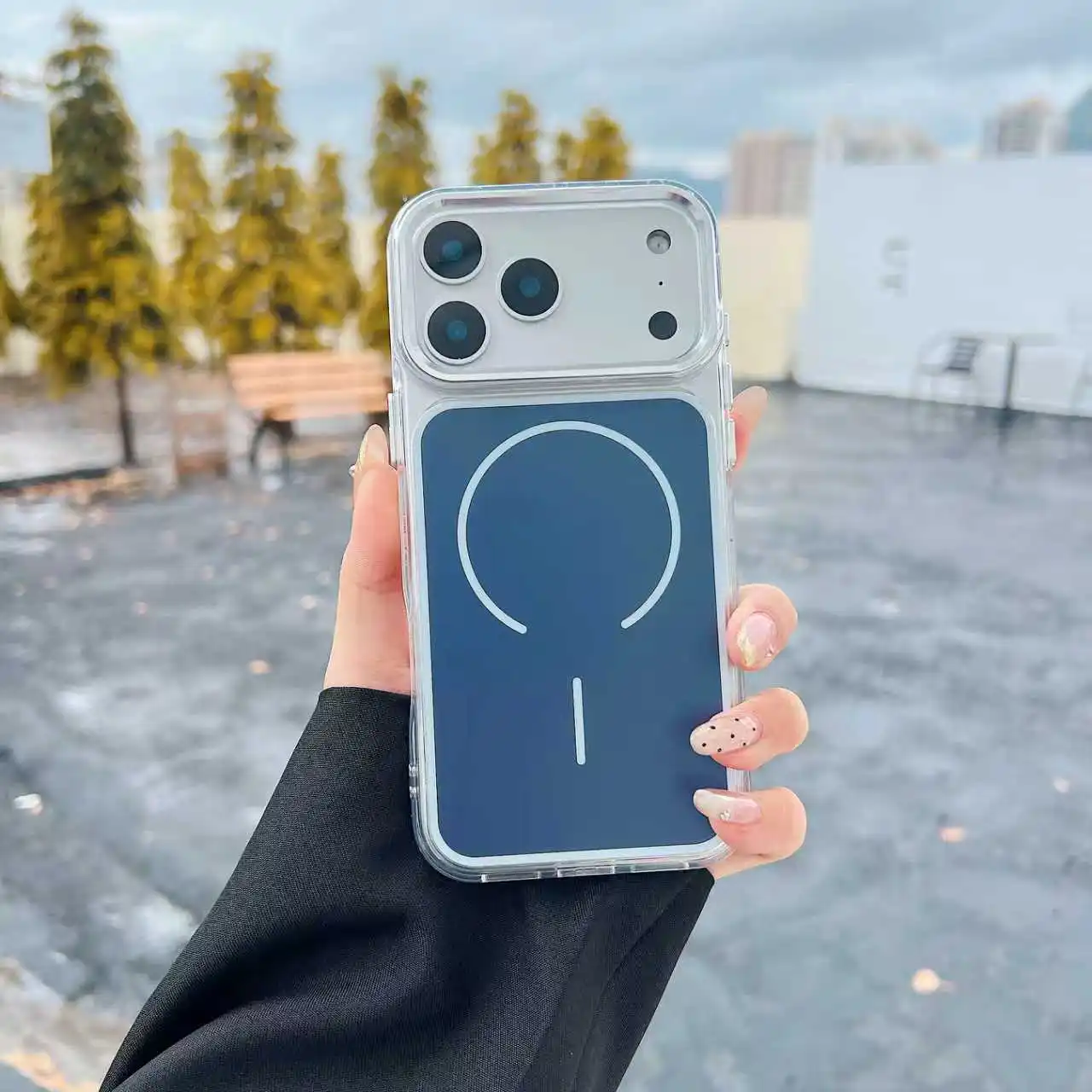 Capa Magnética Transparente Fosca À Prova De Choque Para Iphone 17 Pro Max (azul), Compatível Com Carregamento Sem Fio Magsafe.