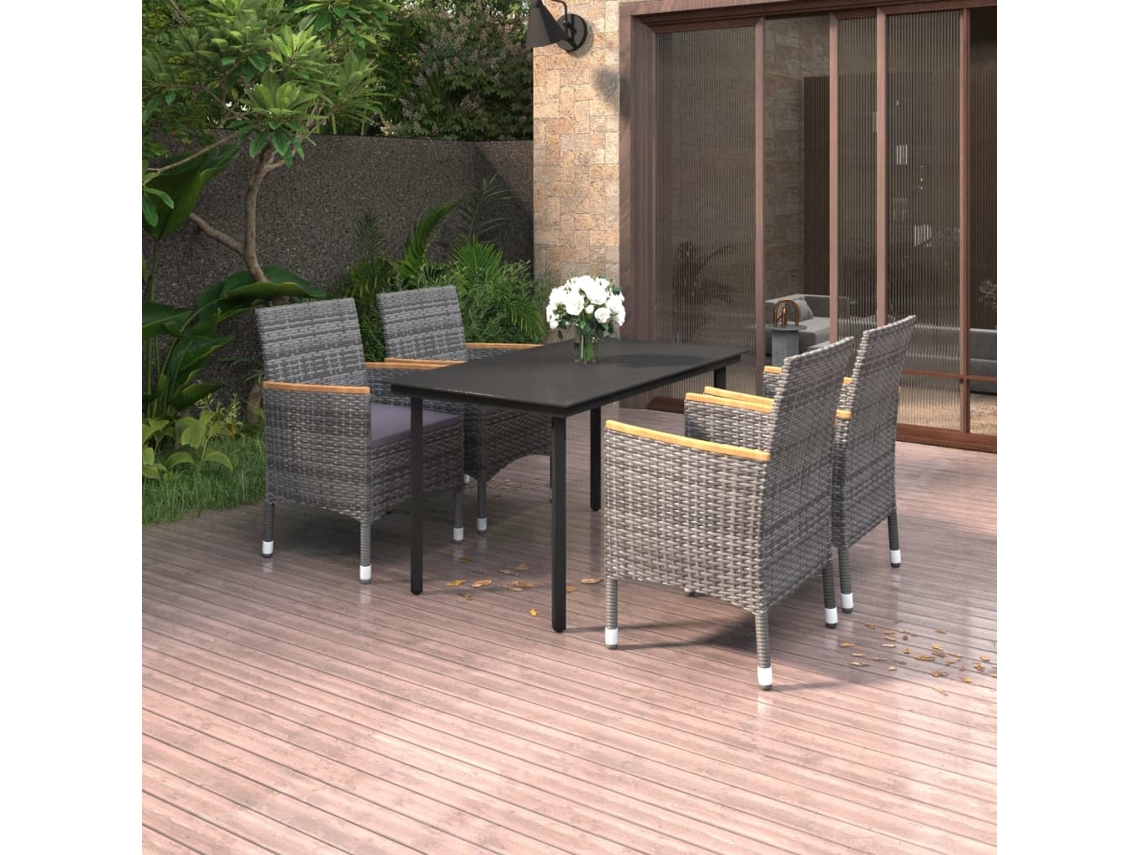 Vidaxl 5 Pcs Conjunto De Jantar P/ Jardim C/ Almofadões Vime Pe/vidro