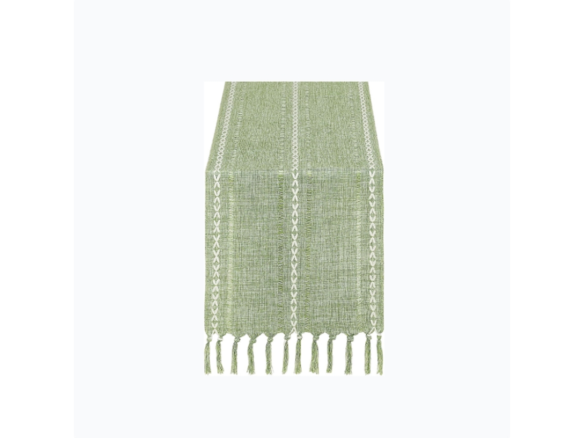 Toalha Mesa - Caminho Mesa - Decoração Festa - Padrão Xadrez - Estilo Boémio - 183x33 Cm - Poliéster - Verde