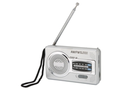 Radio portátil de bolsillo am/fm de transistores con altavoz y conector para auriculares color gris plateado