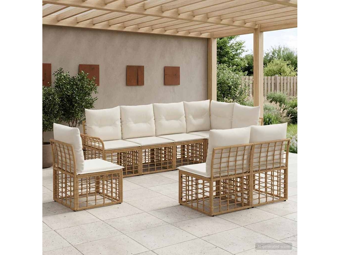Vidaxl Conjunto De Sofás Para Exterior 8 Unid. Natural E Branco Creme