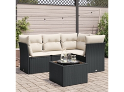 Vidaxl 5 Pcs Conjunto Sofás De Jardim Com Almofadões Vime Pe Preto