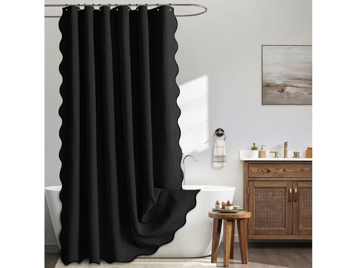 Cortina de Chuveiro Impermeável com Gancho de Metal,preto/90x180cm GERTIZ