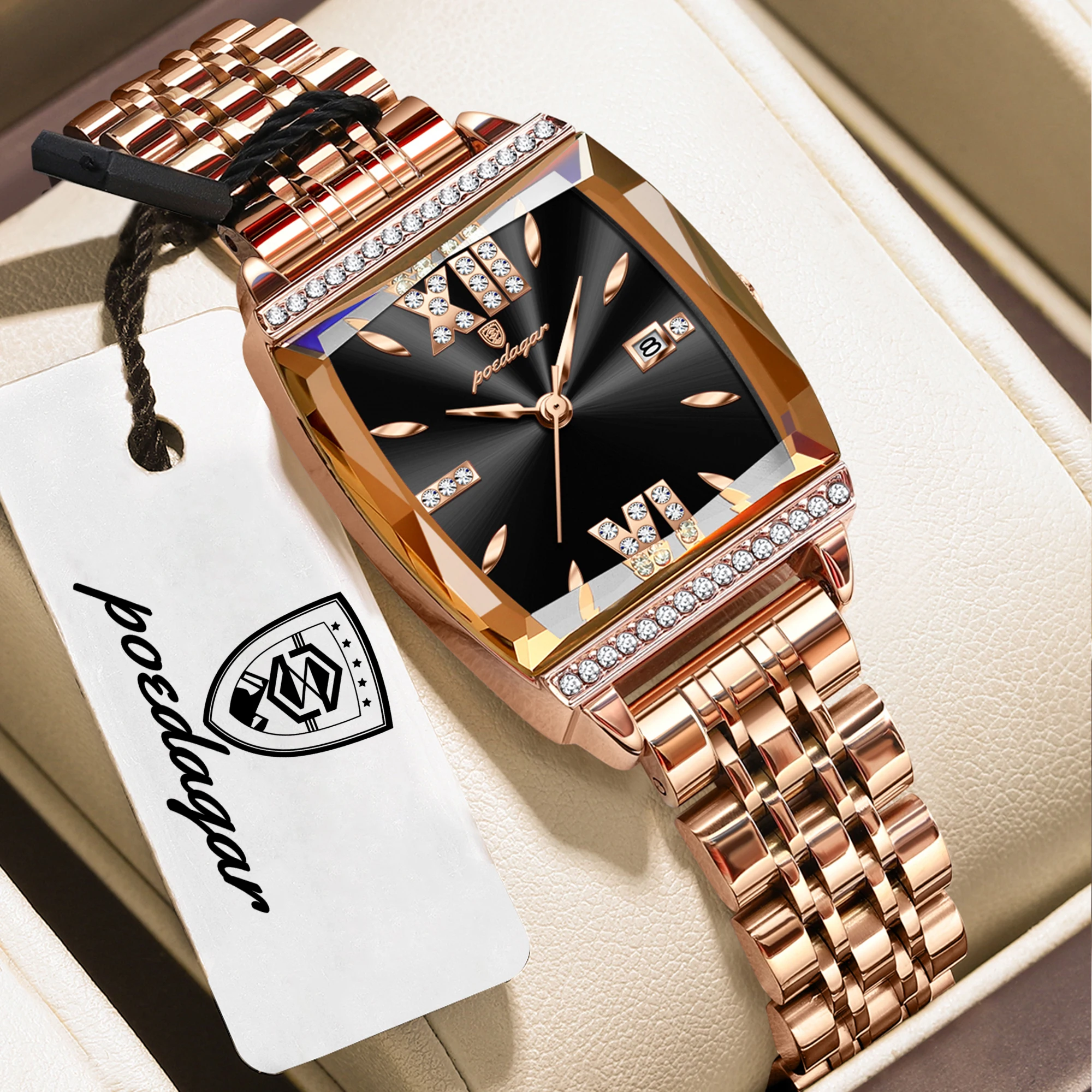 (ouro Rosa E Preto) Relógio Feminino Requintado, Com Visor De Data De Alta Qualidade, Elegante E Resistente À Água.