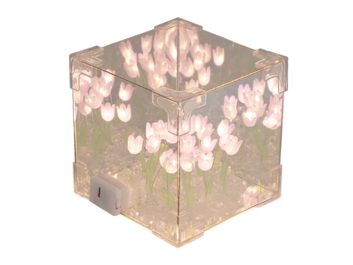 Luz De Noite Tulipa 2 Em 1 Cubo Espelho Led Decorativa Diy Presente Aniversário Roxo