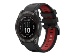 Bracelete Para Garmin Fenix 7x Pro (51mm) - Silicone Esportivo - Duas Cores (26mm) Preto + Vermelho