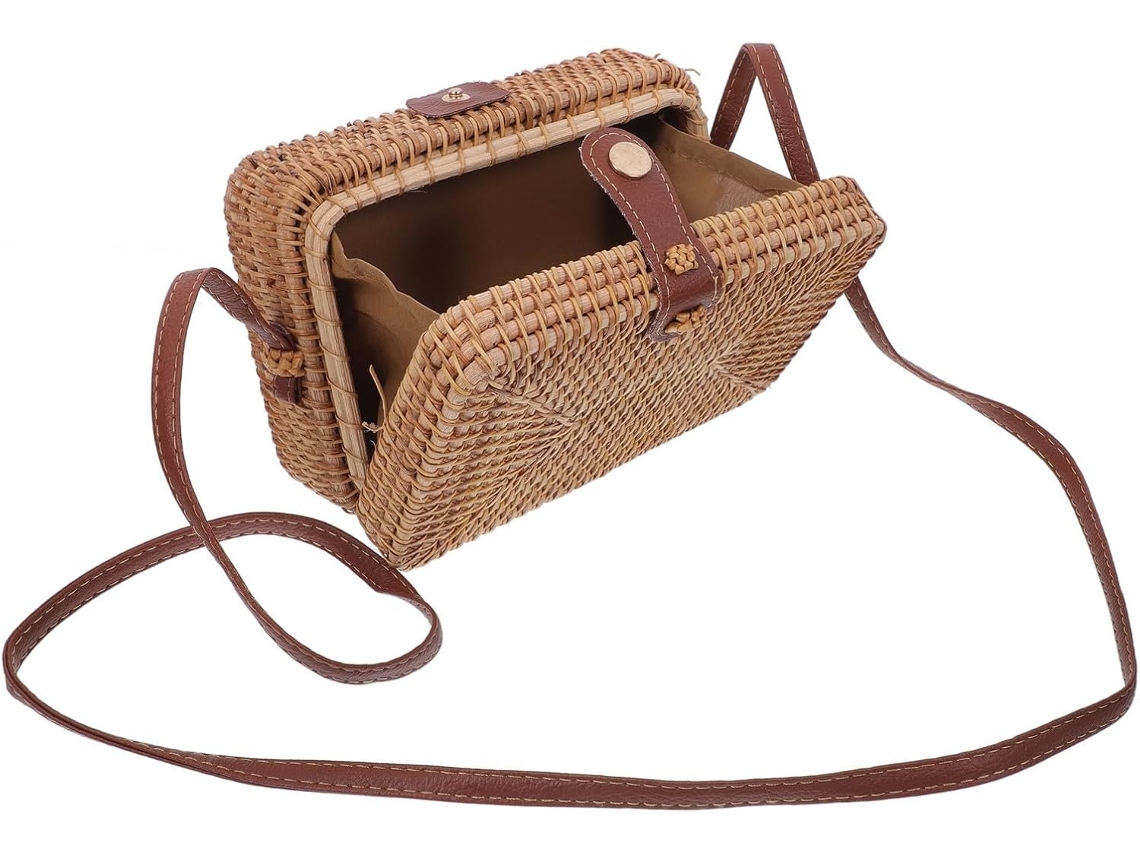 Bolsa Quadrada De Rattan Trançado Para Mulheres, Estilo Retrô, Bolsa De Ombro Delicada E Decorativa Em Rattan.