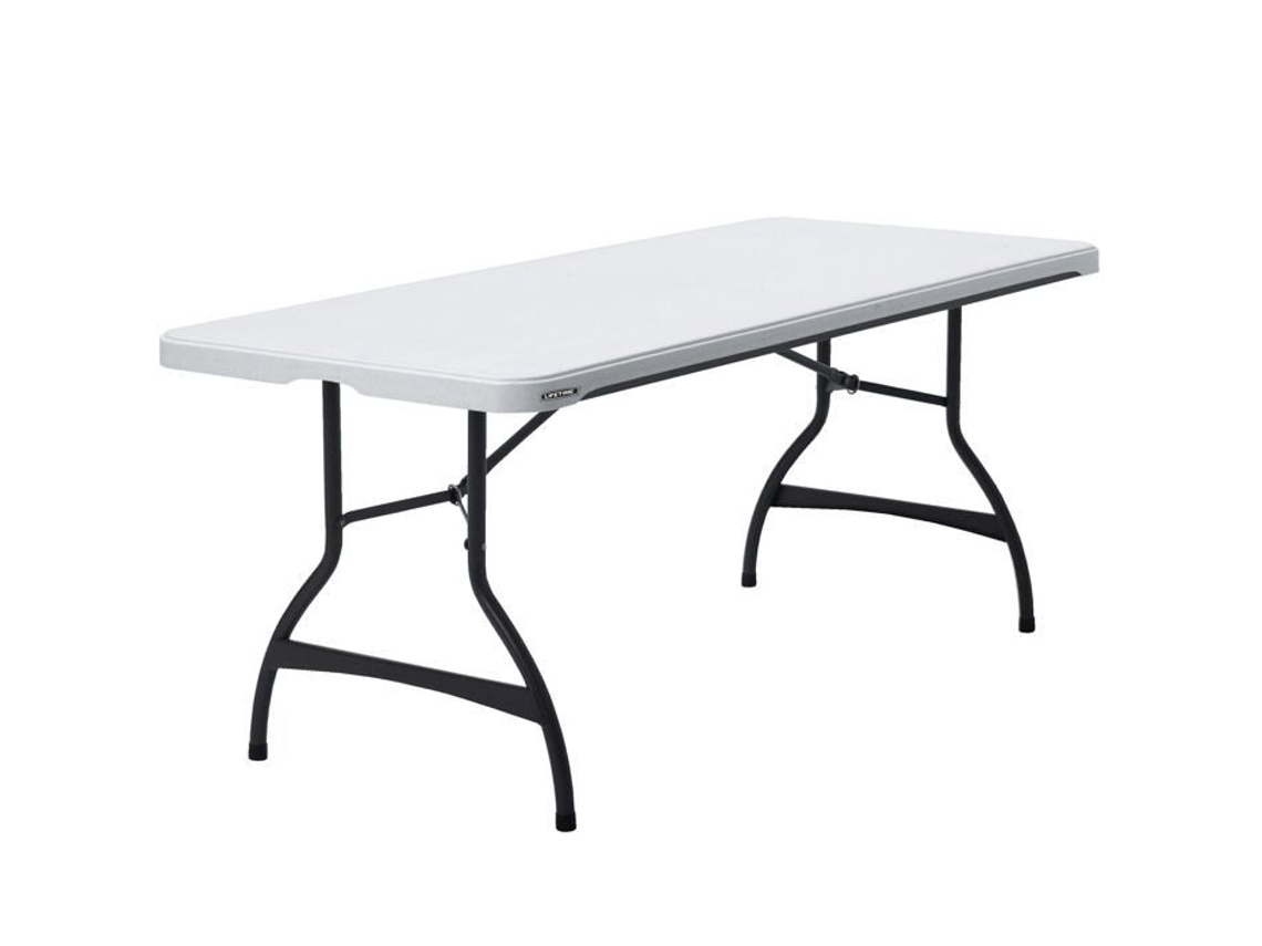 Mesa retangular com pés dobráveis efeito granito branco 182 x 76 x 74 cm
