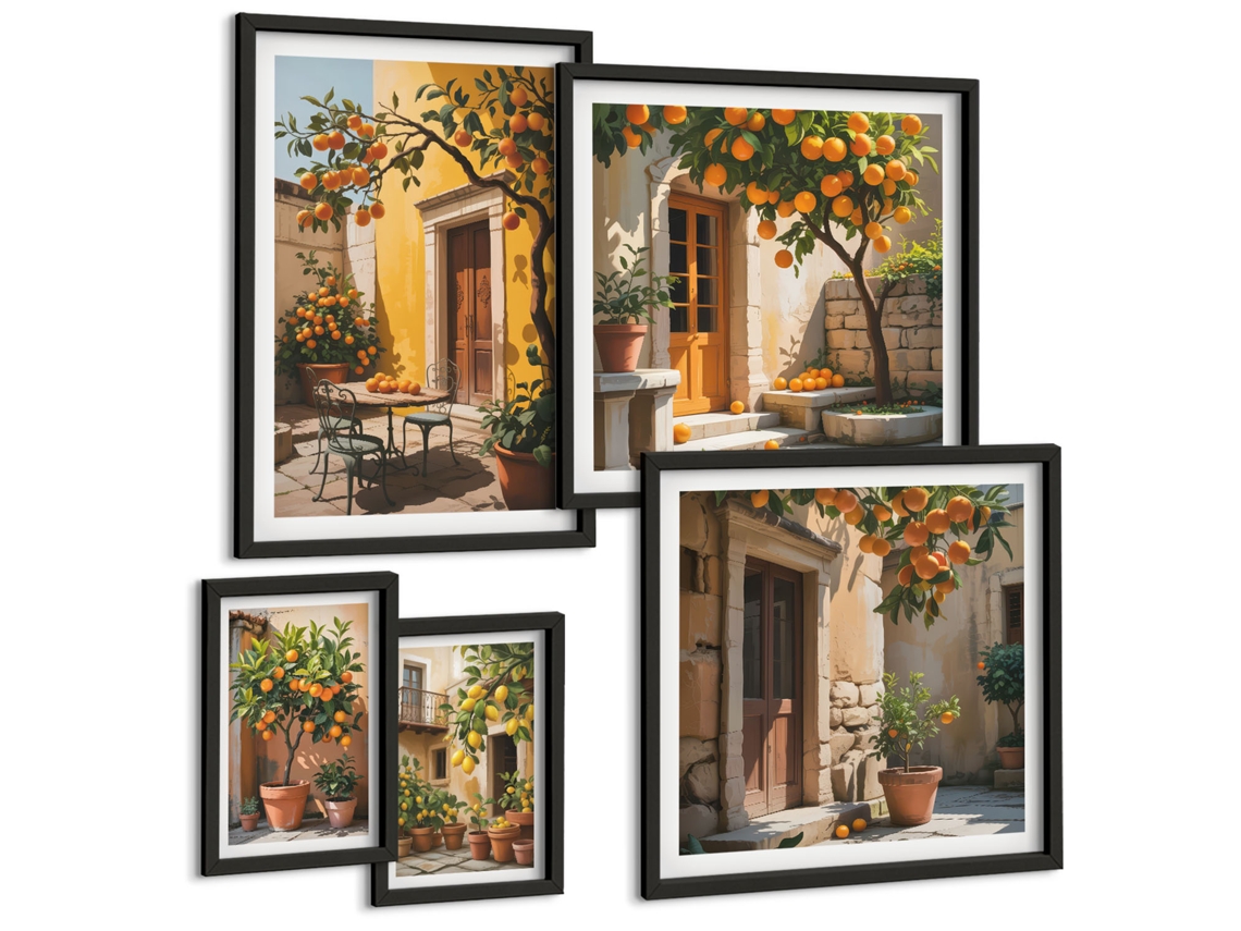 Composição De Quadros Montanhas, Lagos, Florestas, Trilhas Moldura Preta Quadros Para O Escritório Espelharte (conjunto De 5 Imagens)