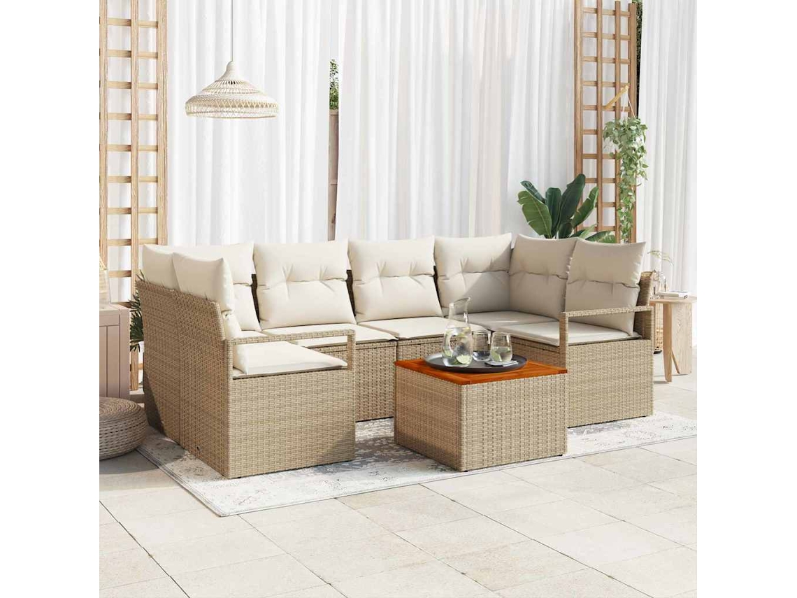 Vidaxl Conjunto de Sofá de Jardim 7 Pcs Bege e Creme Vime Pe