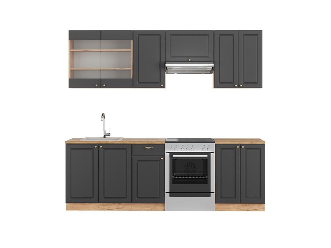 Cozinha Fame-Line, 240 cm, Carvalho PT, Country Antracite/Carvalho Dourado, Vicco