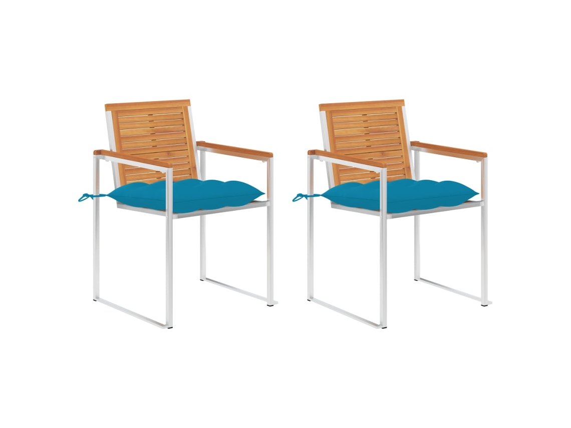 Vidaxl Cadeiras De Jardim Com Almofadões 2 Pcs Acácia Maciça E Aço