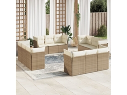Vidaxl 12 Pcs Conjunto De Sofás P/ Jardim Com Almofadões Vime Pe Bege