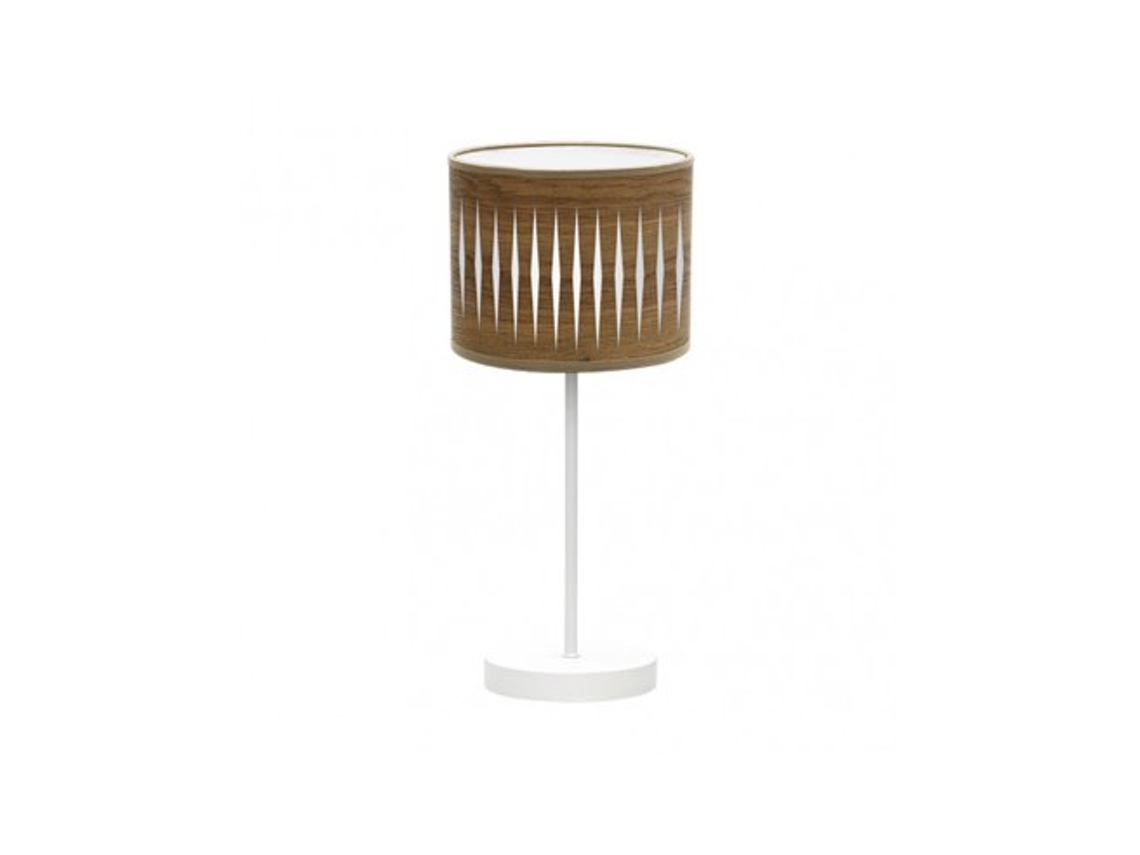 Candeeiro De Mesa Piron 1x14 Branco/madeira Escura 42x17x17 Cm Fabrilamp