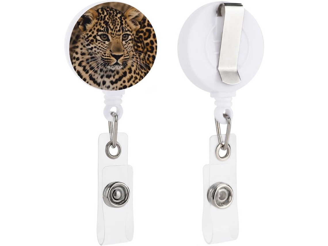 Chaveiro Retrátil Com Clipe Tipo Jacaré E Porta Crachá, Mesa Leopardo Charmosa Profissionais