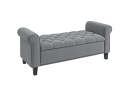 Banco Estofado de Cama, Costura de Botões, 126x48,5x57cm, Cinza | S/MARCA