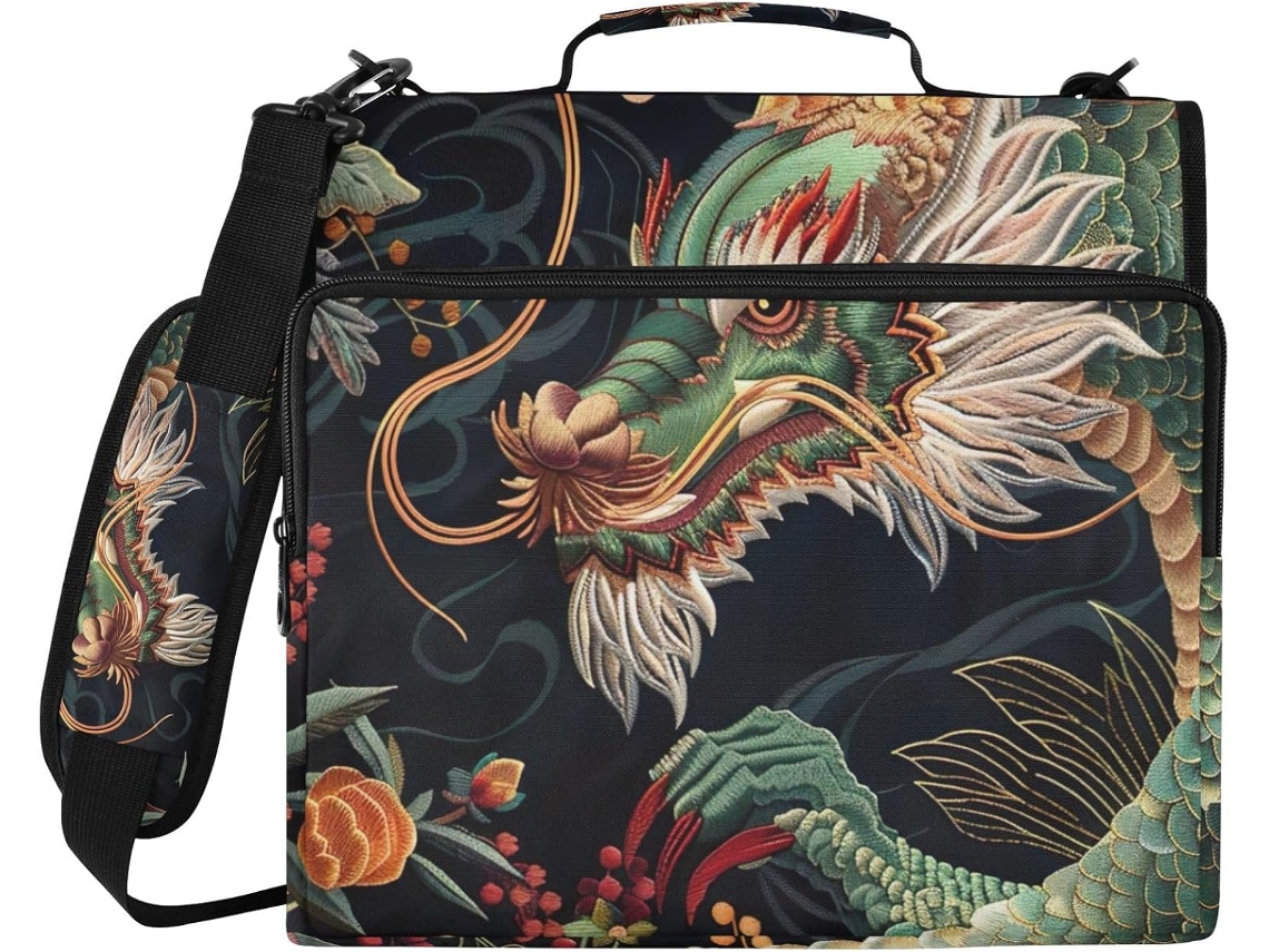 Pasta Green Dragon Estilo Floral Clássico Com Fecho De 3-argolas, Impermeável, Ideal Escola E Trabalho