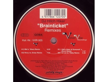 Vinil Brainticket Remixes Velvet Vibe Recordings