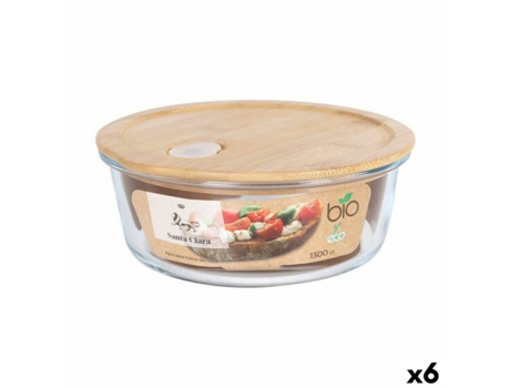 Lancheira Redonda com Tampa Santa Clara   Bambu Vidro de Borosilicato 19,5 x 7,3 cm (6 Unidades)