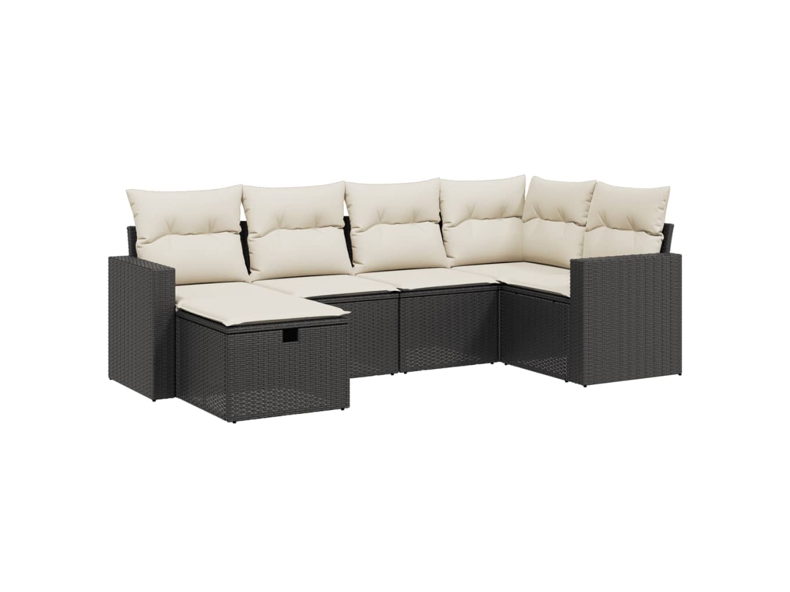 Conjunto Sofás de Jardim 6 Pcs com Almofadões Vime Pe Preto MAISON EXCLUSIVE (6 pcs)