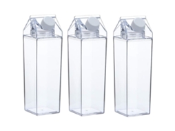 Pacote Com 3 Garrafas De Água Para Leite, Transparente, Quadrada, Garrafa De Leite De Plástico  Slowmoose