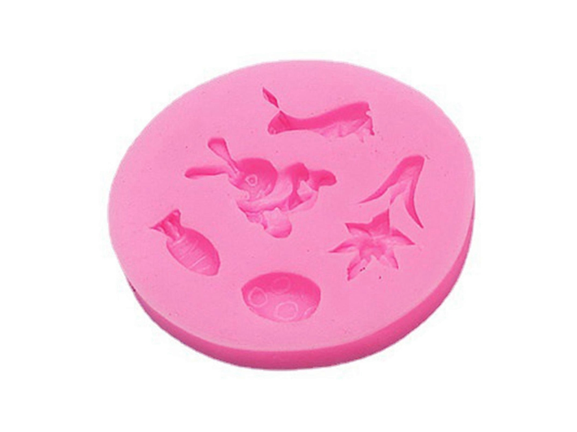 Molde de silicone Rebe em formato de coelho de Páscoa com cenoura para decorar bolos, fondant, chocolate e doces.