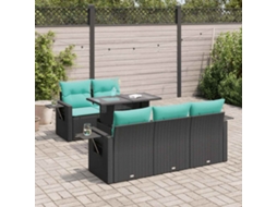 Vidaxl 6 Pcs Conj. Sofás Jardim C/ Almofadões Vime Pe/acácia Preto