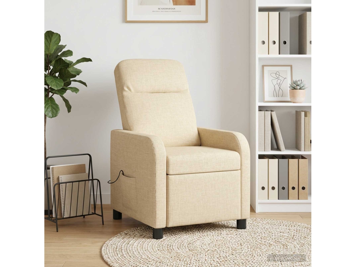 Vidaxl Recliner De Massagem Creme Tecido