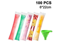 100 Sacos Para Sorvete Com Funil, Autovedantes, Para Lanches, Iogurte, Suco E Frutas, 22x6cm