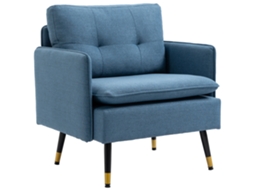 Poltrona Moderna Para Sala De Estar E Quarto Com Assento Acolchoado E Tecido Com Efeito Linho, 72x70x80 Cm, Azul
