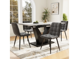 Conjunto Jantar 5 Peças Mesa Extensível Mármore Branco 4 Cadeiras Veludo Cinza V