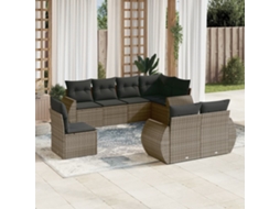 Vidaxl 8 Pcs Conjunto Sofás De Jardim C/ Almofadões Vime Pe Cinzento