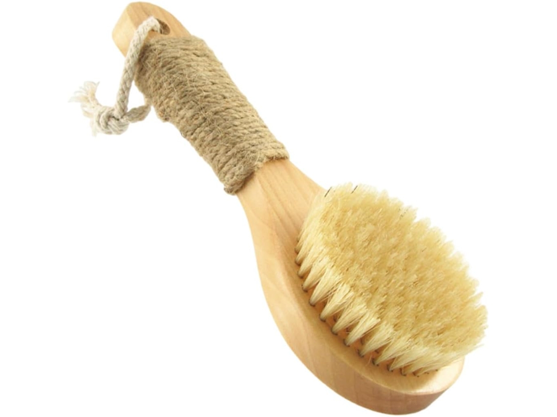 Escova De Banho Madeira Antiderrapante, Curta 20cm, Escova Esfoliante Corporal Com Cerdas Naturais De Javali Para