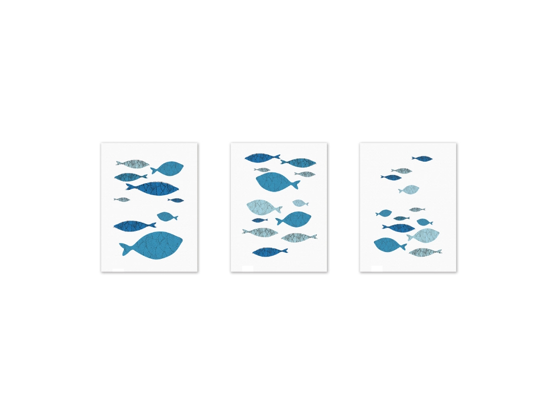 3 Quadros Decorativos De Paredes Com Peixes Cartoon Em Tela