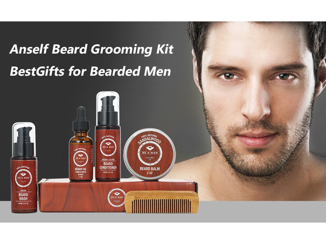 5 Peças/conjunto De Cuidado De Barba Para Homem Com Óleo, Bálsamo E Pente