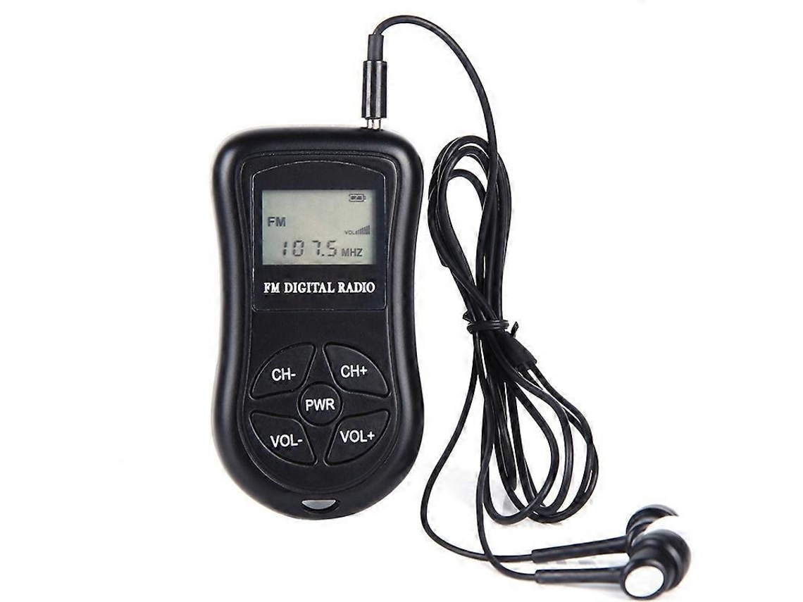 Rádio FM estéreo portátil Hengrongshen HRD-107 com display digital e fones de ouvido (preto)