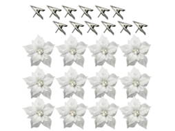 Laxiscreed Flores Decorativas De Natal Em Plástico, 22cm, Pack De 12 Peças Prateadas Com Clips Para Decoração Natalícia
