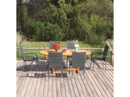 Conjunto De 7 Peças De Jantar Para Jardim Vime Pe Cinzento Dkd Home Decor