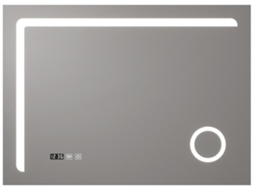 Espelho de parede com LED Espelho de casa de banho Chambave IP65 anti-embaciamento relógio lupa 3X alumínio 70 x 100 x 3 cm Prata PRO.TEC