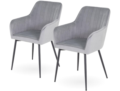 MOG CASA - Conjunto de Cadeiras Dahlia, Cinza Veludo, Pernas Pretas, Design Moderno e Versátil, Perfeito para Sala e Escritório (2 Unidades)
